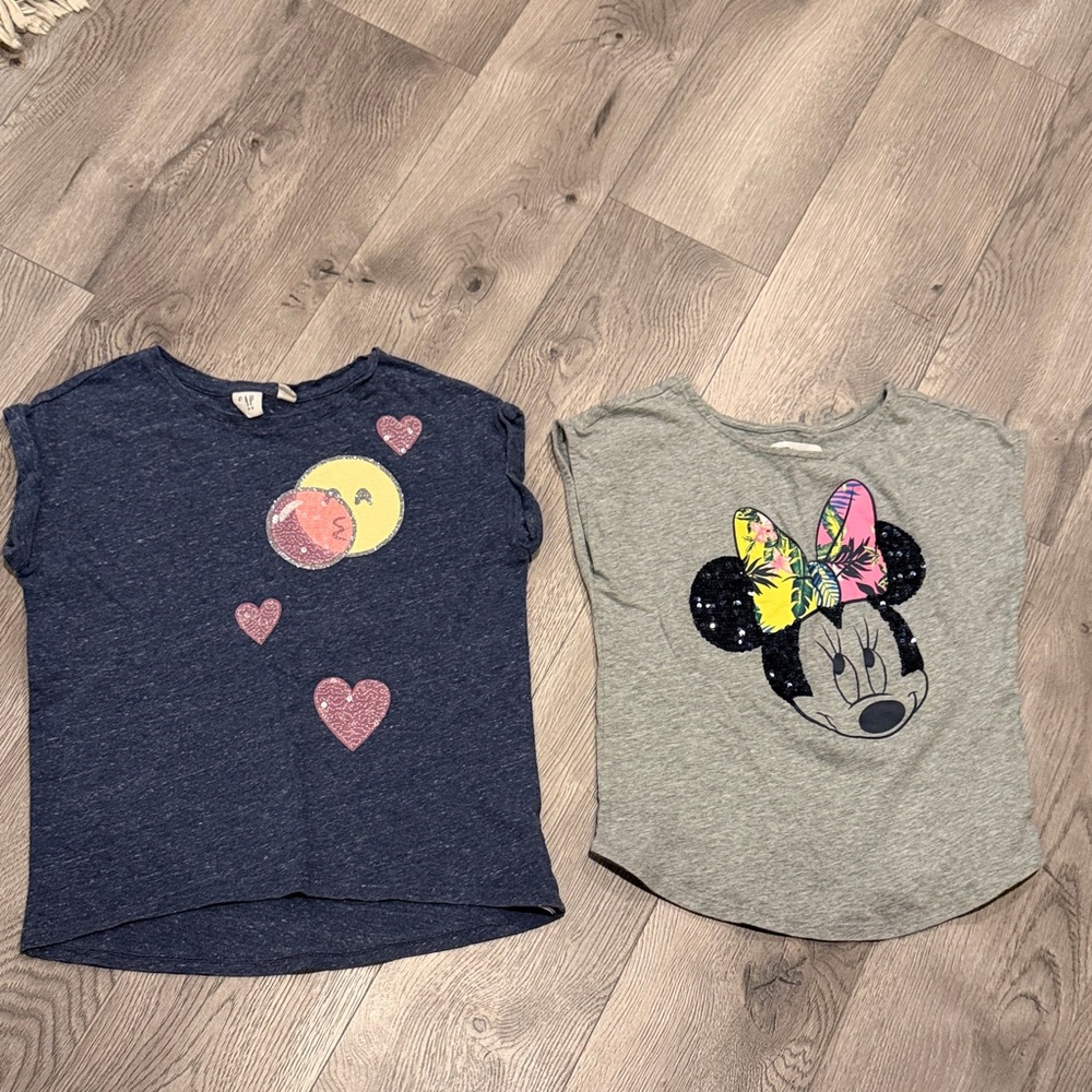 GAP Girls' Short Sleeve Tees - Navy & Gray with Pink and Yellow Accents